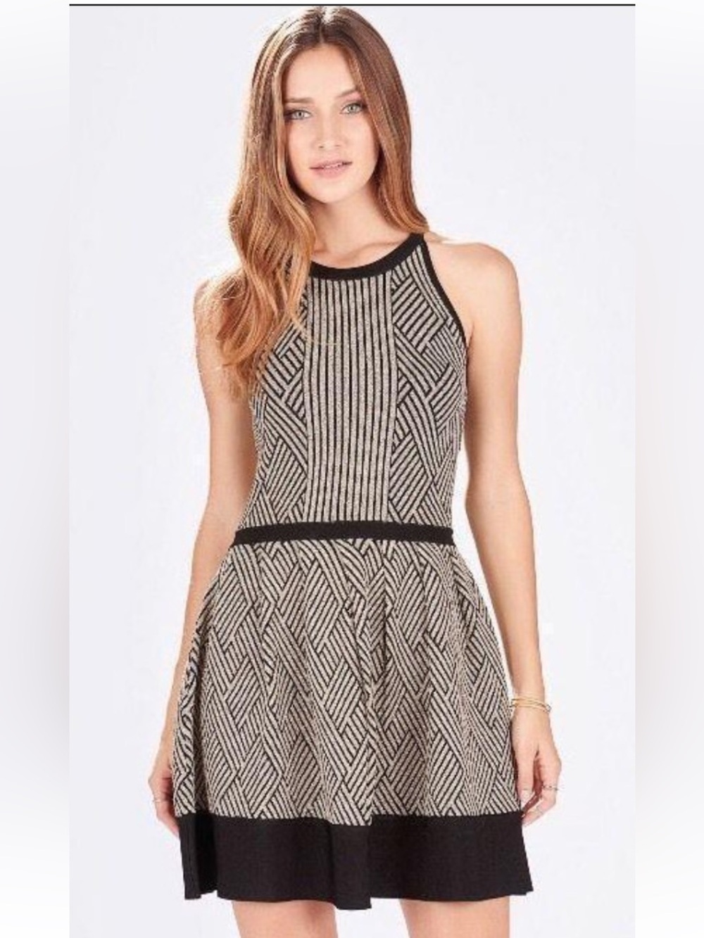 PARKER 'Candice' ~ Gold-Black Metallic Knit Fit & Flare Party Dress